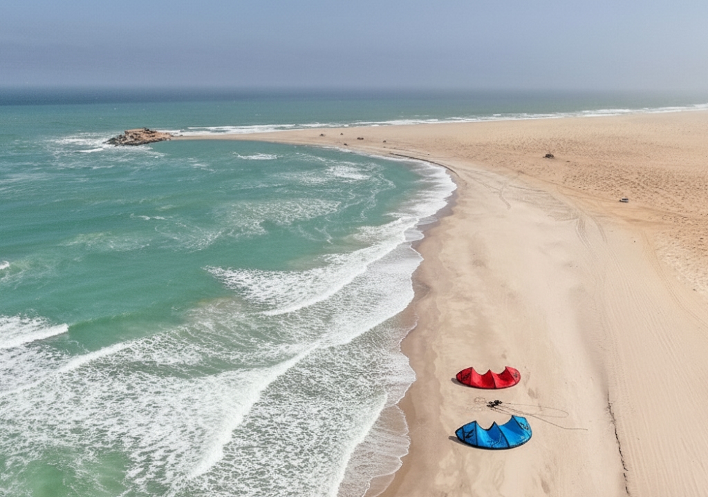 A surfer carving a clean Atlantic wave at Point d'Or, Dakhla, during an expert-guided surf excursion.